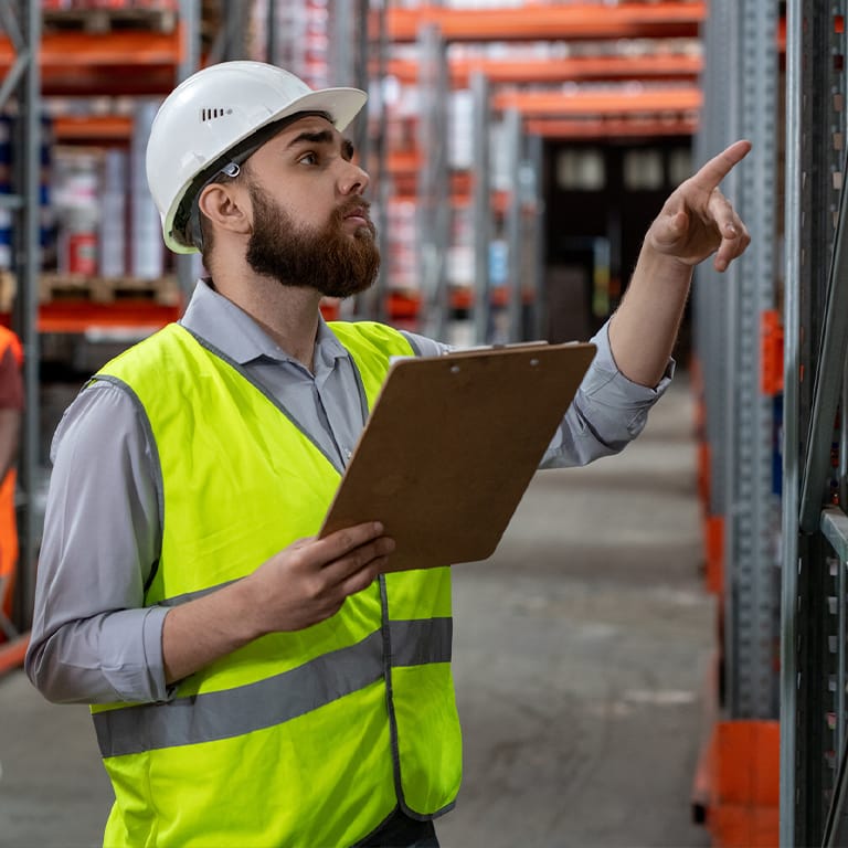 Warehouse manager inspecting goods